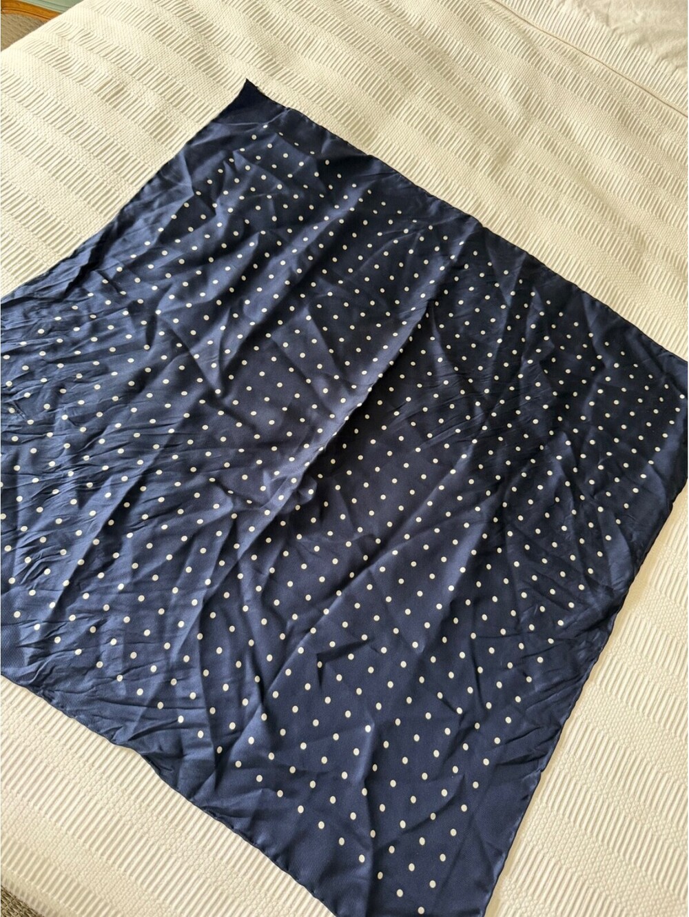 Turnbull & Asser Men's Silk Pocket Square Navy Blue Polka Dot Made in England